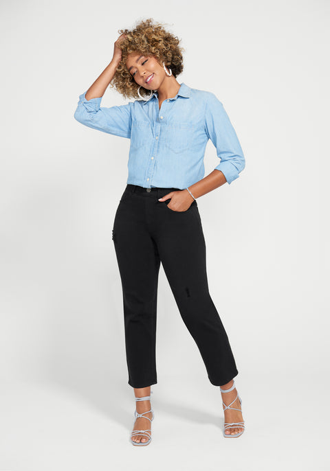 Boyfriend Crop Jean | Straight (Distressed Black Rinse) - Final Sale