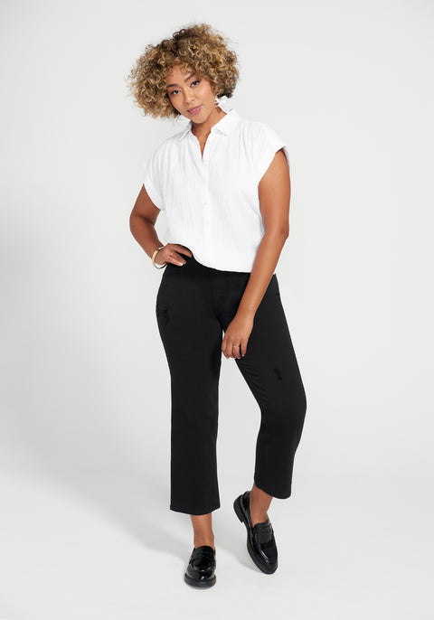 Boyfriend Crop Jean | Straight (Distressed Black Rinse) - Final Sale