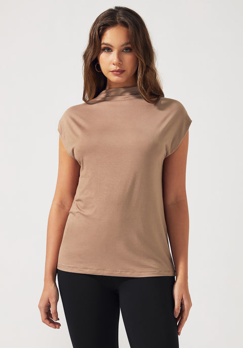 Cap Sleeve Mockneck (Taupe) - Final Sale