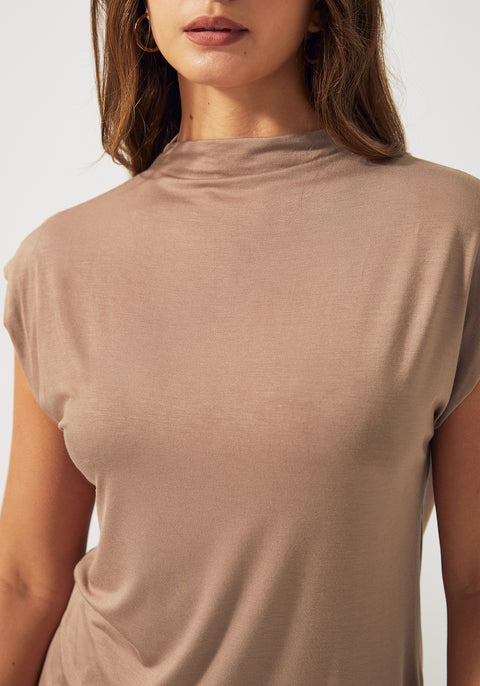 Cap Sleeve Mockneck (Taupe) - Final Sale