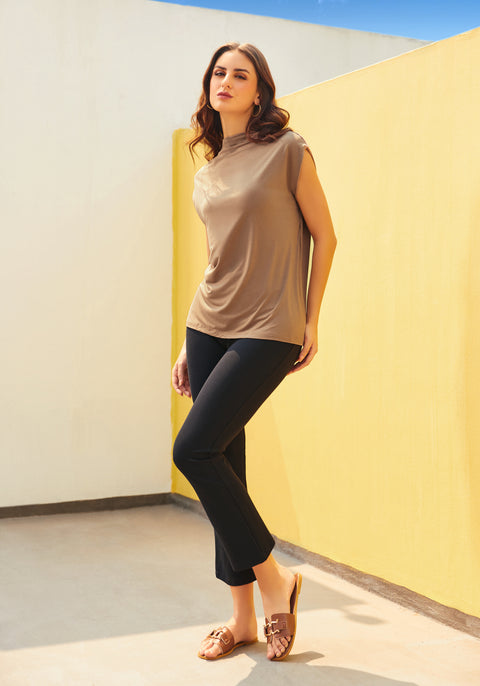 Cap Sleeve Mockneck (Taupe) - Final Sale