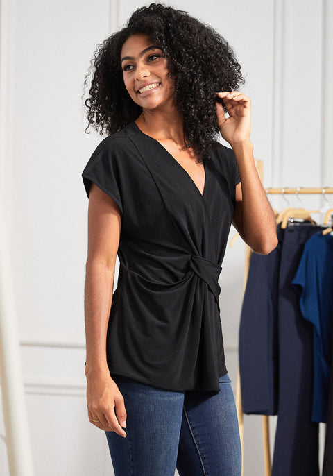 Twist-Front Cap Sleeve (Black) - Final Sale