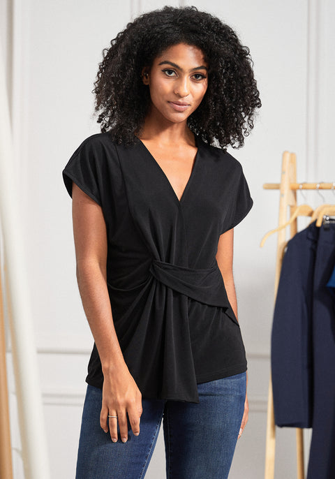 Twist-Front Cap Sleeve (Black) - Final Sale