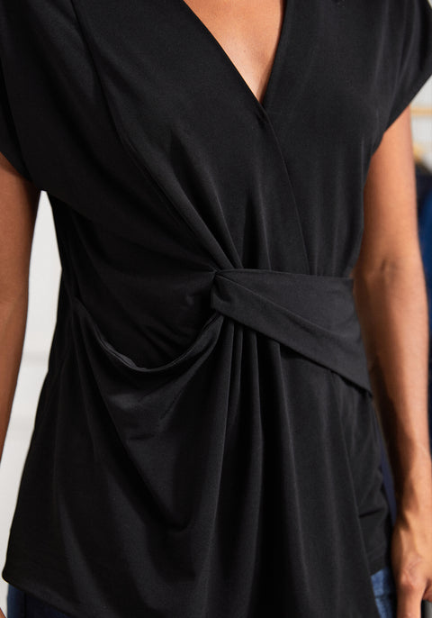 Twist-Front Cap Sleeve (Black) - Final Sale