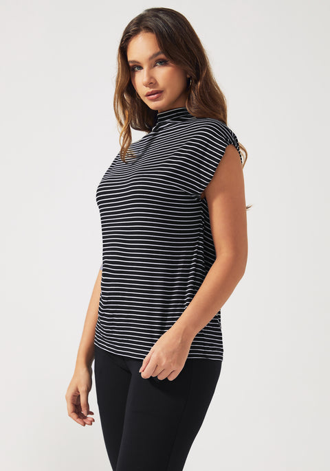 Cap Sleeve Mockneck (Black Stripe)