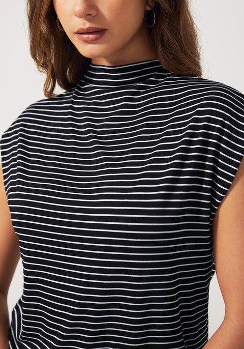 Cap Sleeve Mockneck (Black Stripe)