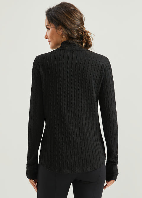 MiniCable Pleated V-Neck Top (Black)