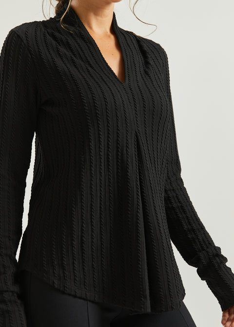 MiniCable Pleated V-Neck Top (Black)