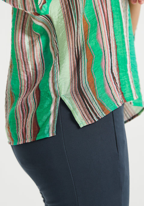 Kimono Sleeve V-Neck Top (Green Stripe Print) - Final Sale
