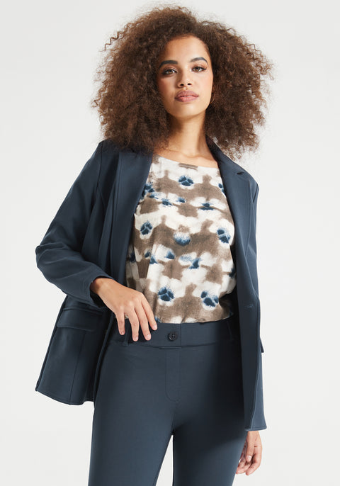 Short Sleeve Boatneck Top (Brown Navy Print) - Final Sale