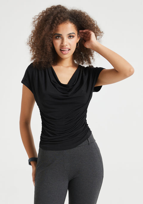 Cap Sleeve Cowl Neck Top (Black)