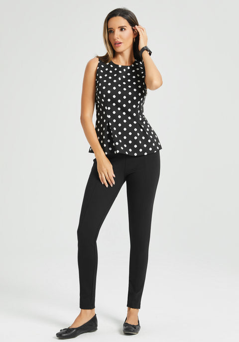 Peplum Sleeveless Top (Black White Dot)