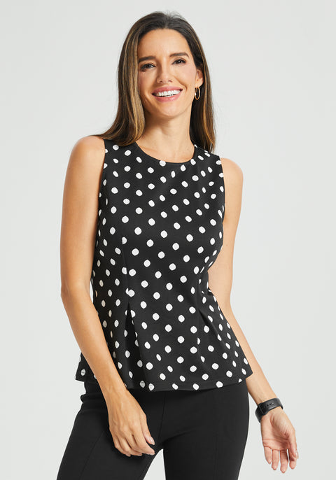 Peplum Sleeveless Top (Black White Dot)
