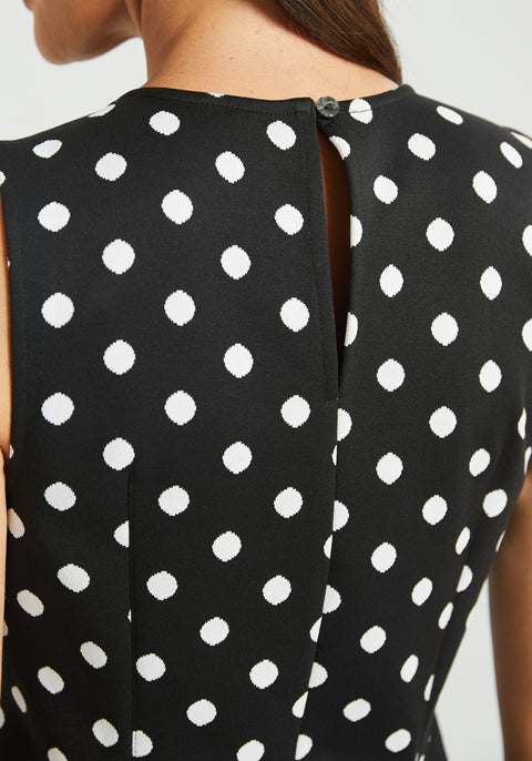 Peplum Sleeveless Top (Black White Dot)