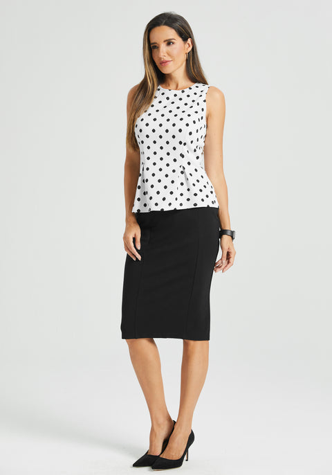 Peplum Sleeveless Top (Ivory Black Dot)