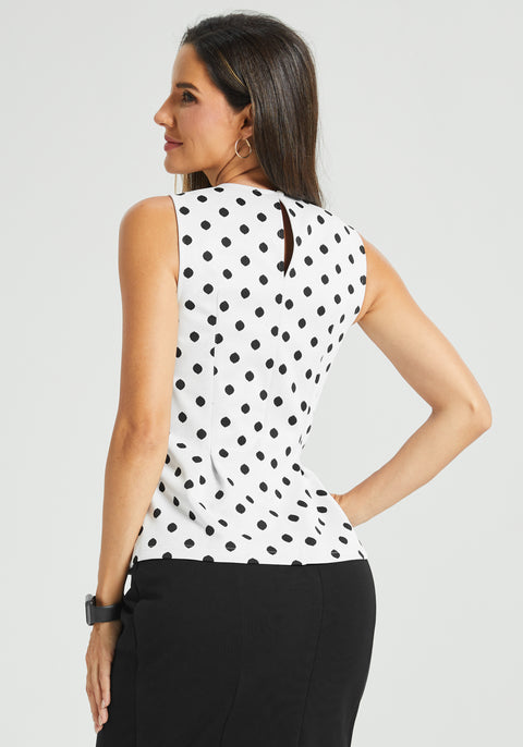 Peplum Sleeveless Top (Ivory Black Dot)