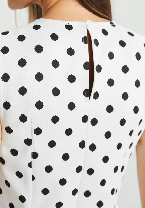 Peplum Sleeveless Top (Ivory Black Dot)