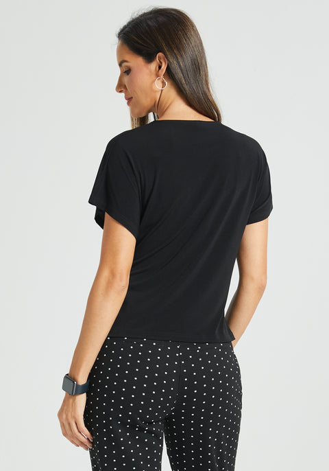 Tie Waist Boatneck Top (Black)