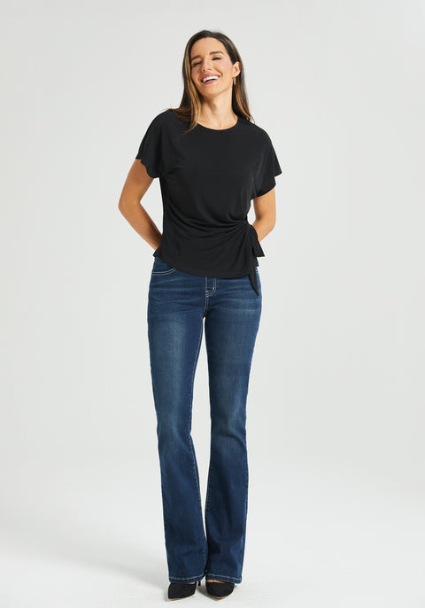 Tie Waist Boatneck Top (Black)