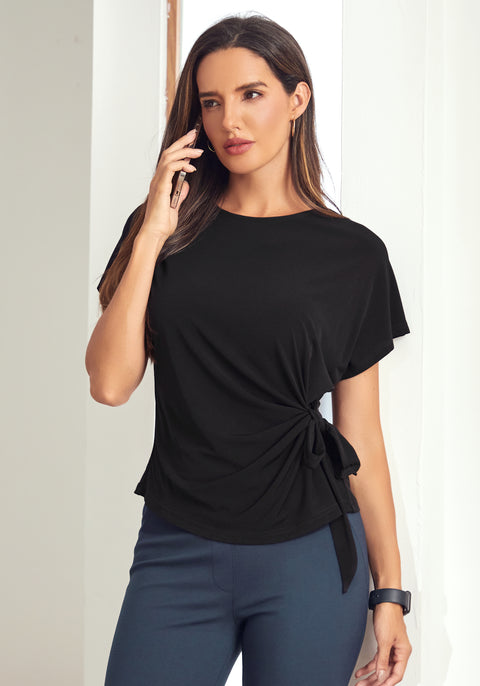 Tie Waist Boatneck Top (Black)