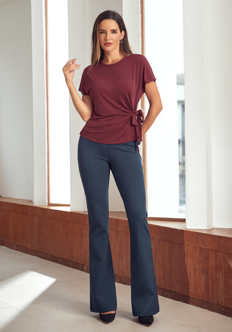 Tie Waist Boatneck Top (Burgundy)