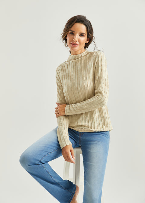 MiniCable Long Sleeve Mockneck (Oatmeal)
