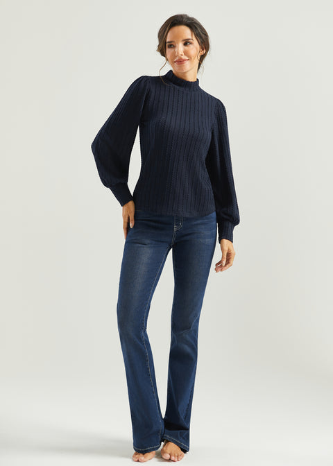 MiniCable Puff Sleeve Mockneck (Navy)