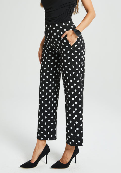 Monroe Crop Trouser | Straight (Black Ivory Dot)