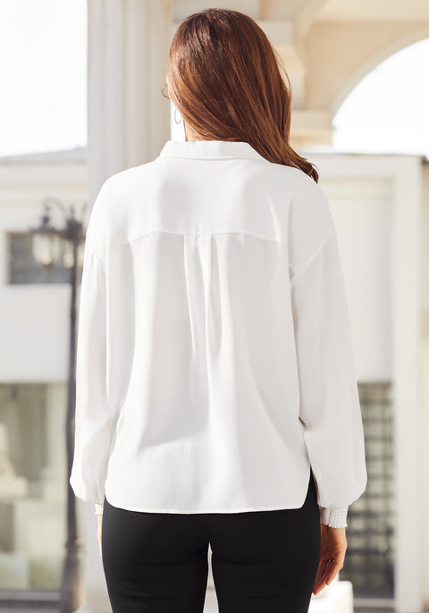 Crossover Poet Blouse (Ivory) - Final Sale