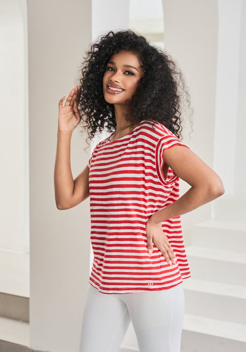 Cuffed Muscle Tee (Crimson Stripe) - Final Sale