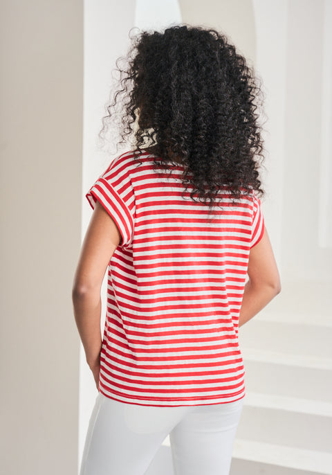 Cuffed Muscle Tee (Crimson Stripe) - Final Sale