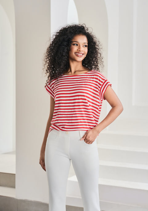 Cuffed Muscle Tee (Crimson Stripe) - Final Sale