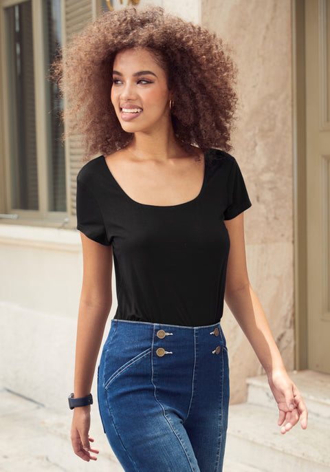 Square Neck Short Sleeve Tee (Black) - Final Sale