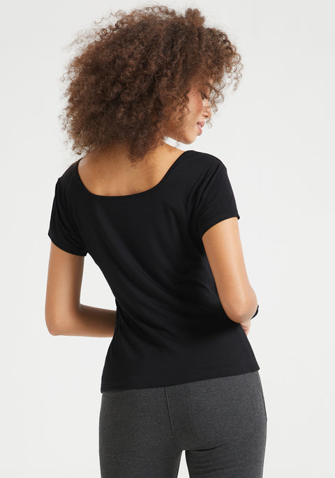 Square Neck Short Sleeve Tee (Black) - Final Sale