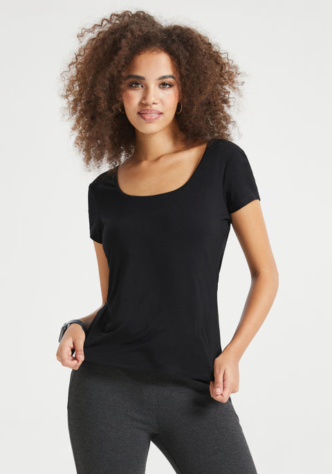 Square Neck Short Sleeve Tee (Black) - Final Sale