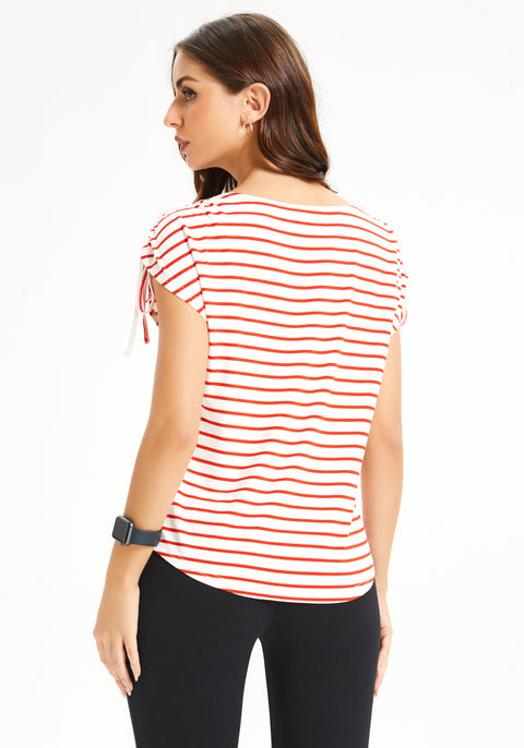 Ruched Shoulder Tee (Red Stripe) - Final Sale