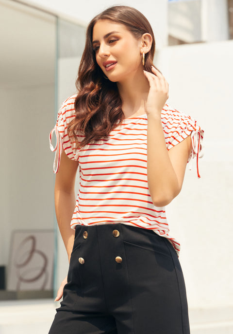 Ruched Shoulder Tee (Red Stripe) - Final Sale