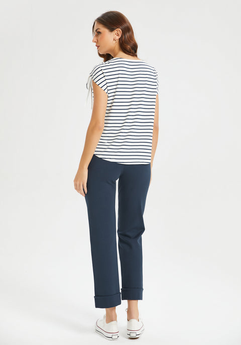 Ruched Shoulder Tee (Navy Stripe) - Final Sale