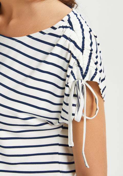 Ruched Shoulder Tee (Navy Stripe) - Final Sale