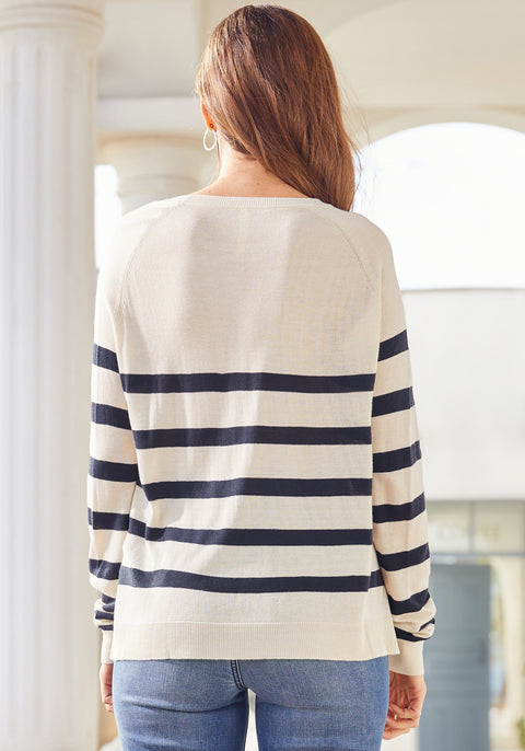 Boatneck Pullover Sweater (Navy Stripe) - Final Sale