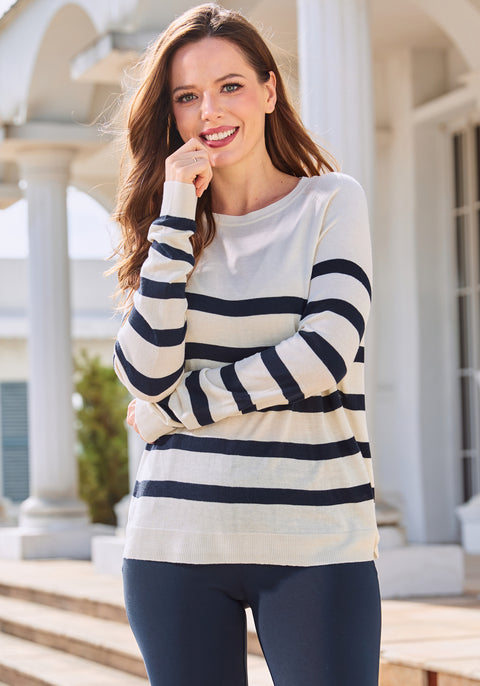 Boatneck Pullover Sweater (Navy Stripe) - Final Sale