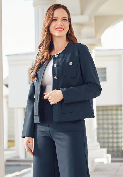 Collarless Jacket (Navy) - Final Sale