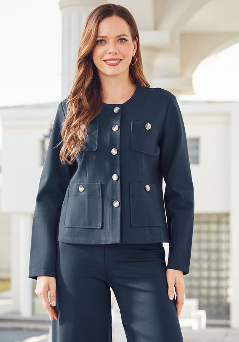 Collarless Jacket (Navy) - Final Sale