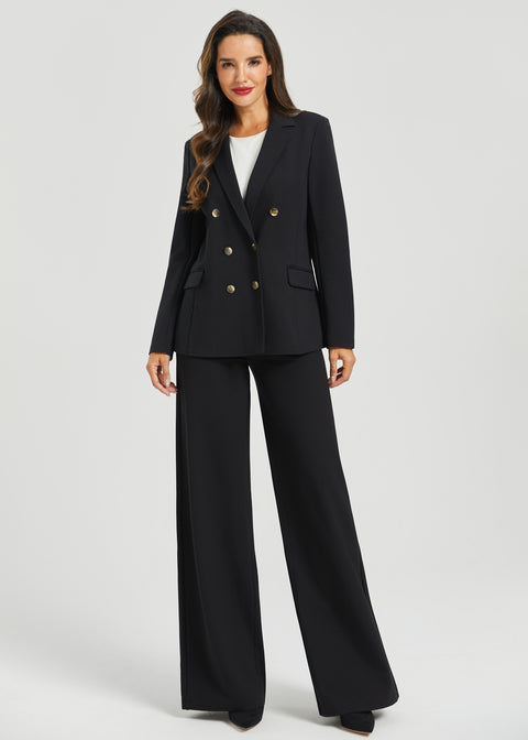 Double Breasted Blazer | Machine Washable Stretch Ponte (Black)