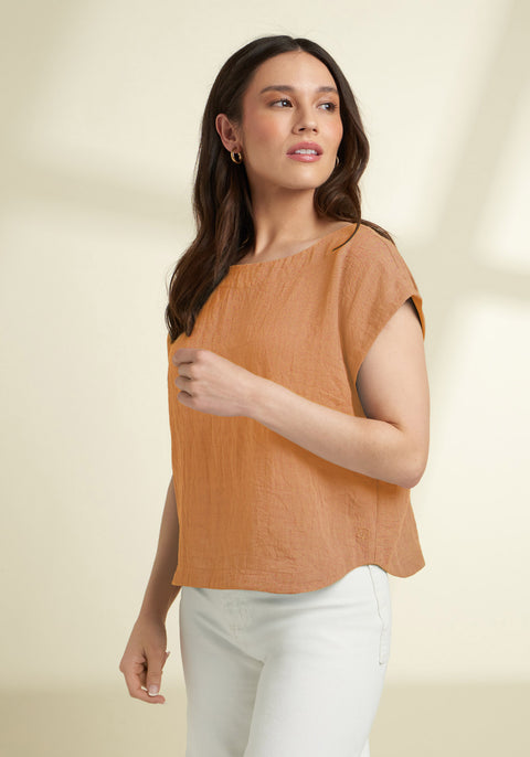 Drift Boat Neck Tee | Linenette (Sandalwood) - Final Sale