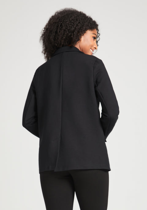 Double Breasted Blazer | Machine Washable Stretch Ponte (Black)