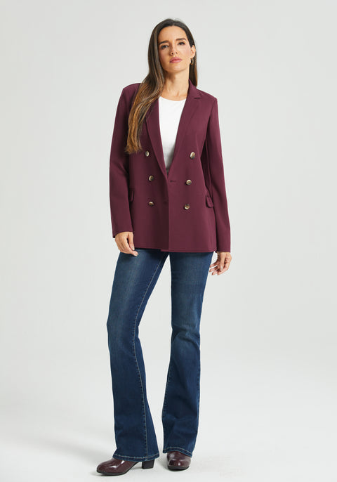 Double Breasted Blazer | Machine Washable Stretch Ponte (Burgundy)