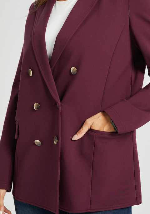 Double Breasted Blazer | Machine Washable Stretch Ponte (Burgundy)