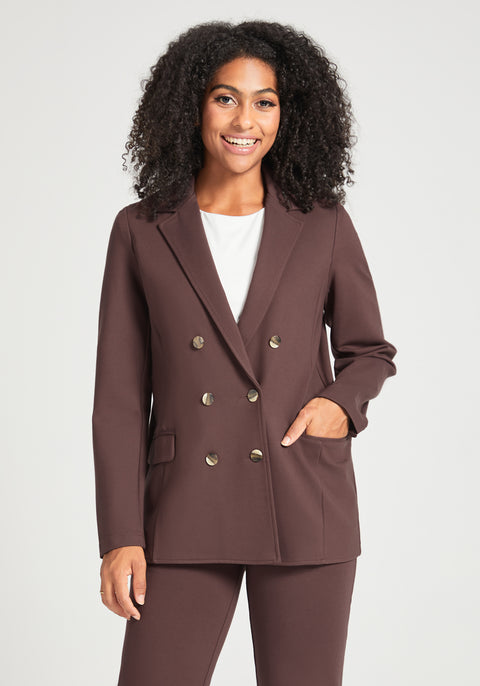 Double Breasted Blazer | Machine Washable Stretch Ponte (Cherrywood) - Final Sale