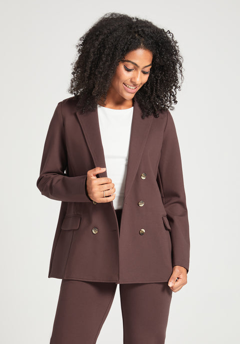 Double Breasted Blazer | Machine Washable Stretch Ponte (Cherrywood) - Final Sale